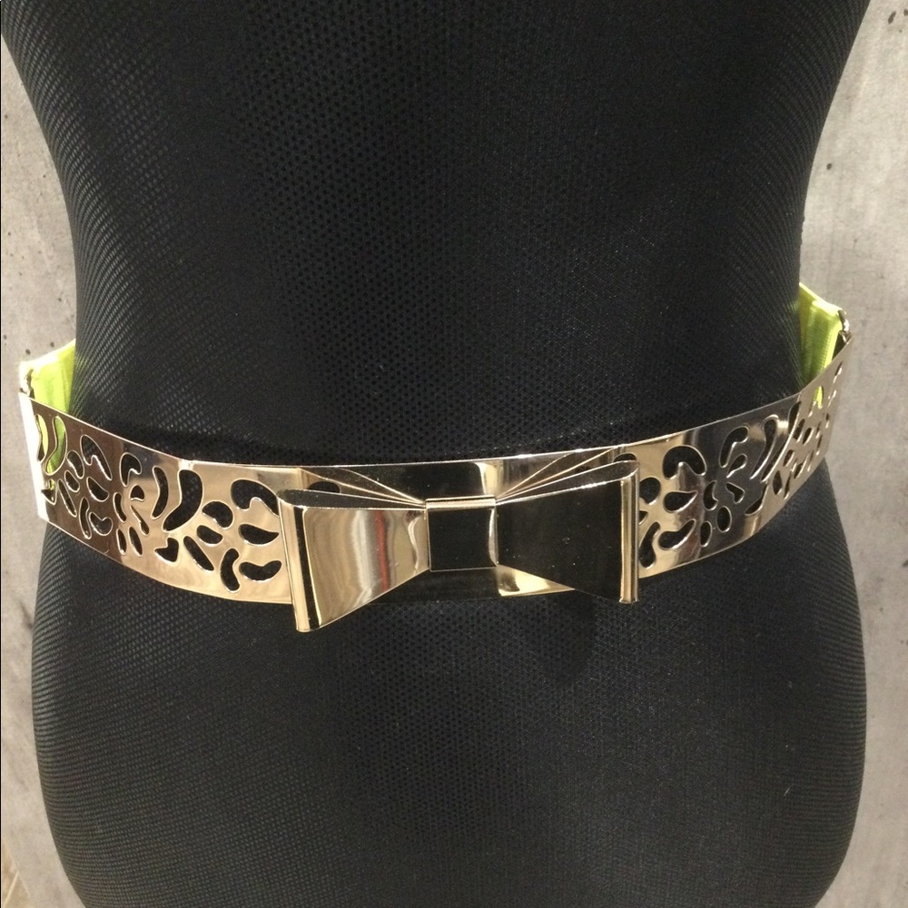 Lot of 2 Gold Bow Belts in Green EUC